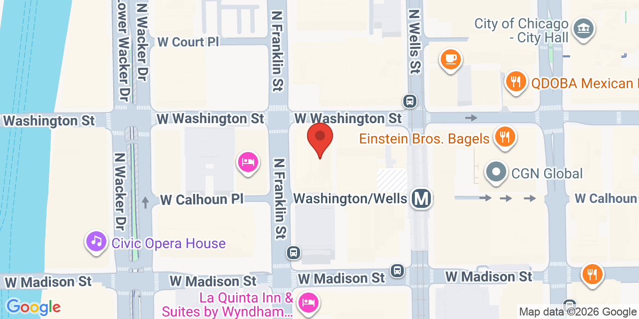 Map showing the location of 225 W Washington St, Chicago, IL 60606