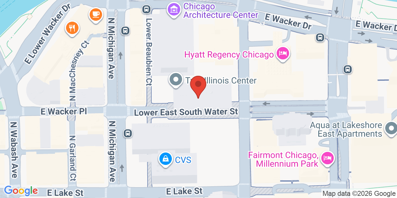 Map showing the location of 233 N Michigan Ave, Chicago, IL 60601