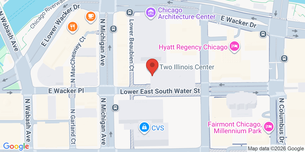 Map showing the location of 233 North Michigan Avenue, Chicago, IL 60601