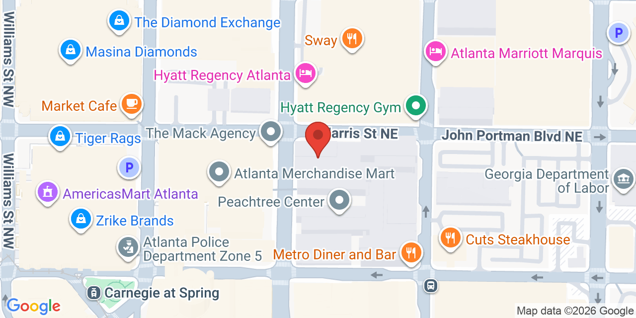 Map showing the location of 233 Peachtree St NE, Atlanta, GA 30303