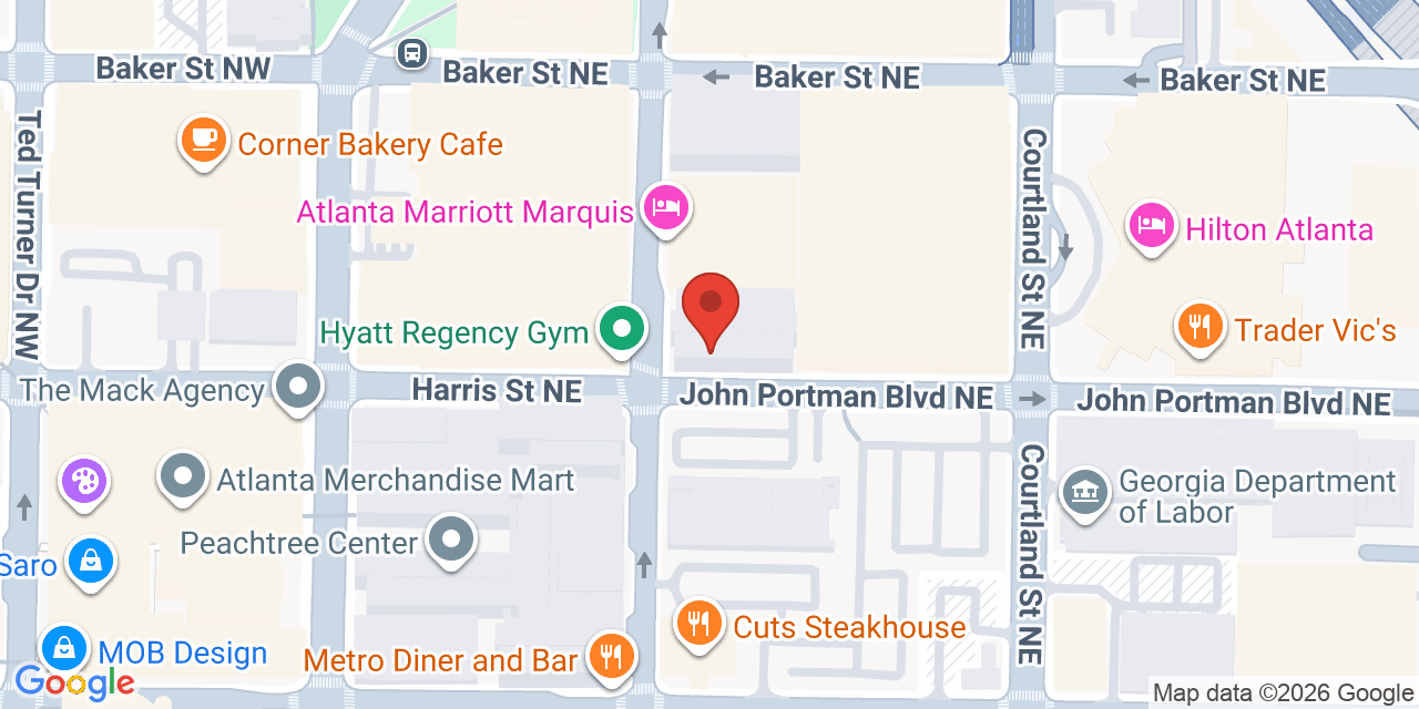 Map showing the location of 245 Peachtree Center Avenue Northeast, Atlanta, GA 30303