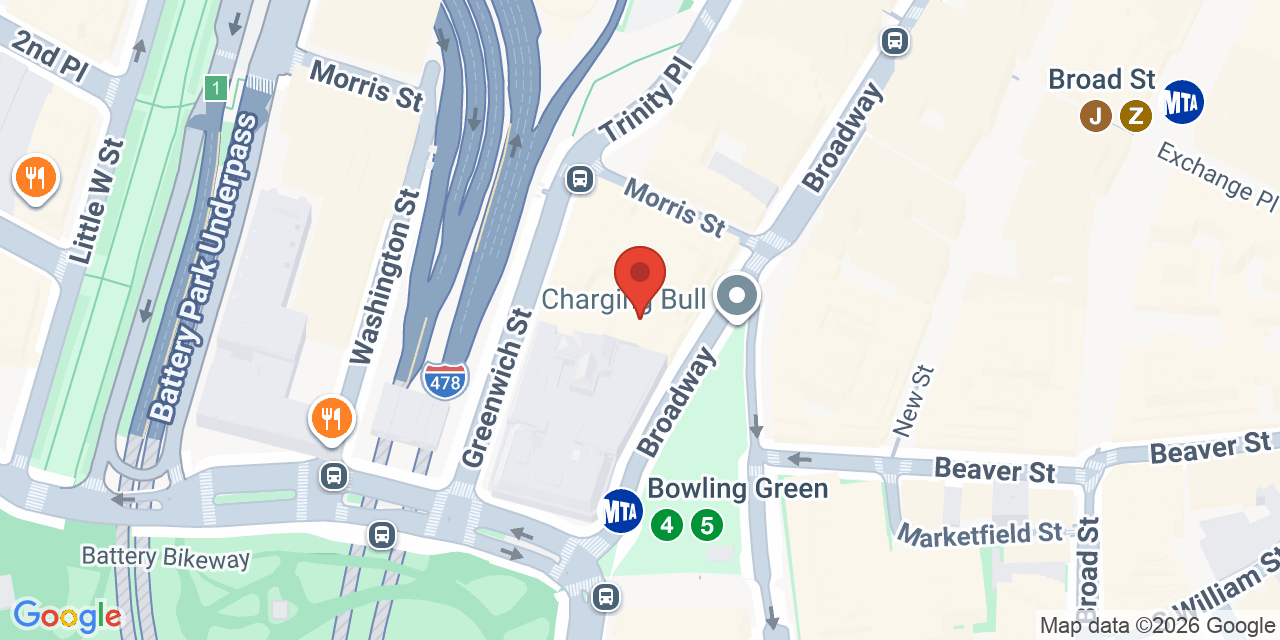 Map showing the location of 25 Broadway, New York, NY 10004