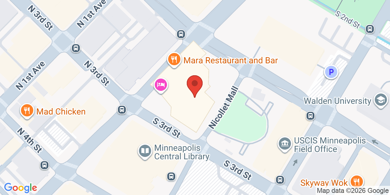 Map showing the location of 250 Nicollet Mall Suite 2000, Minneapolis, MN 55401