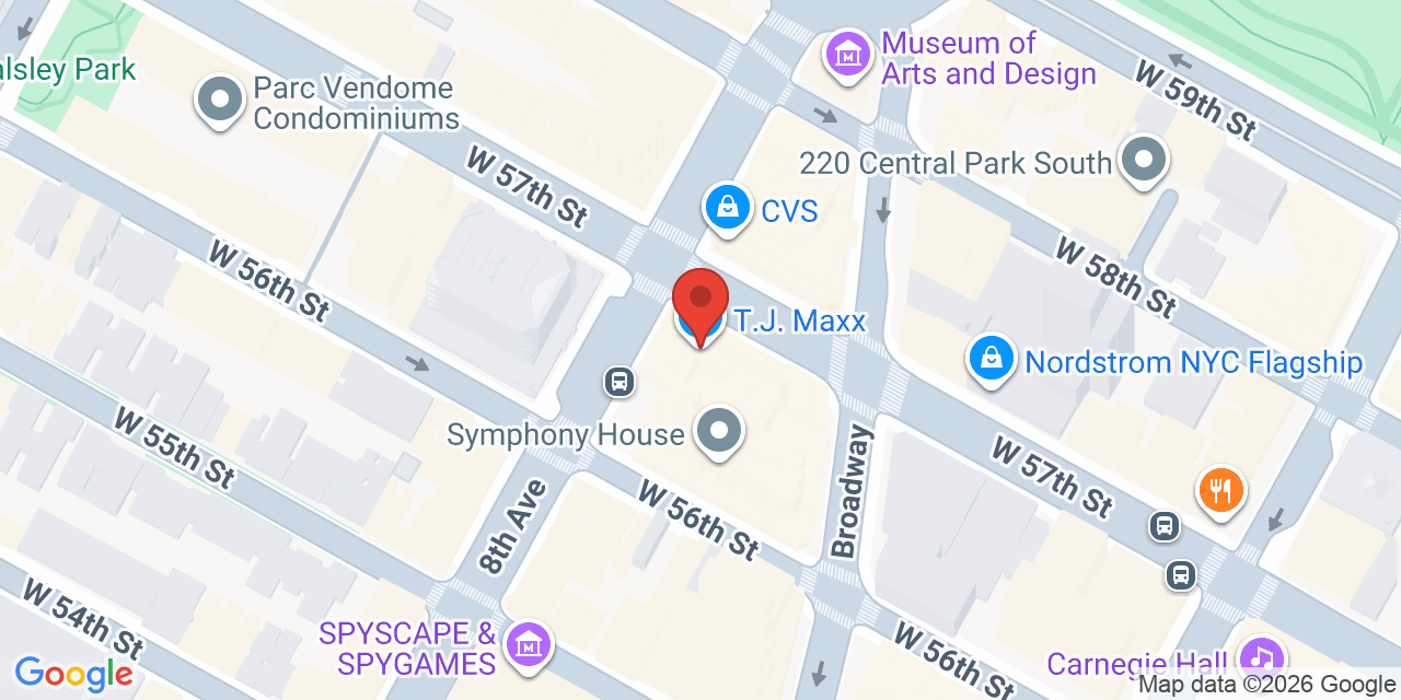 Map showing the location of 250 W 57th St, New York, NY 10107