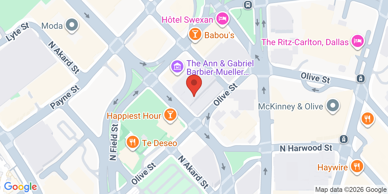 Map showing the location of 2501 N Harwood St, Dallas, TX 75201
