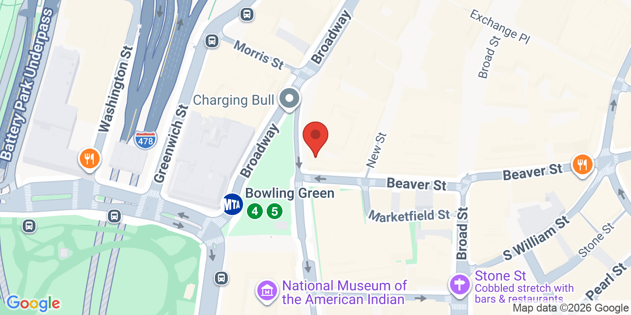 Map showing the location of 26 Broadway, New York, NY 10004