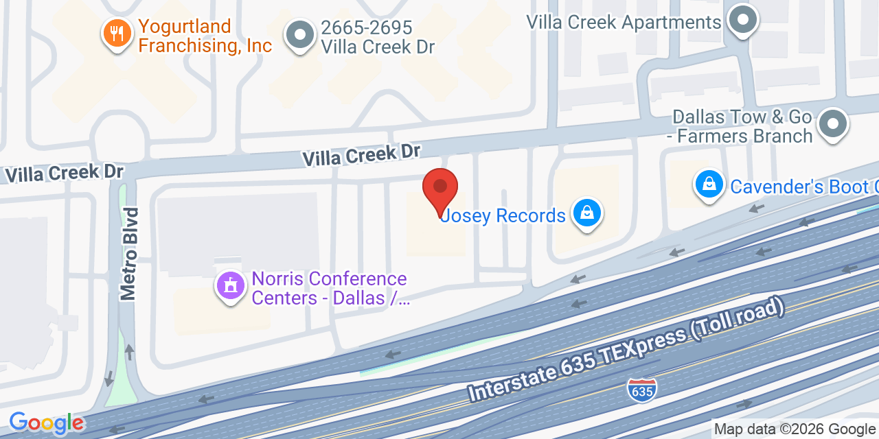 Map showing the location of 2727 Lyndon B Johnson Fwy, Dallas, TX 75234