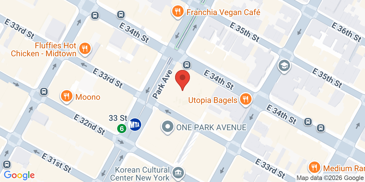 Map showing the location of 3 Park Ave, New York, NY 10016