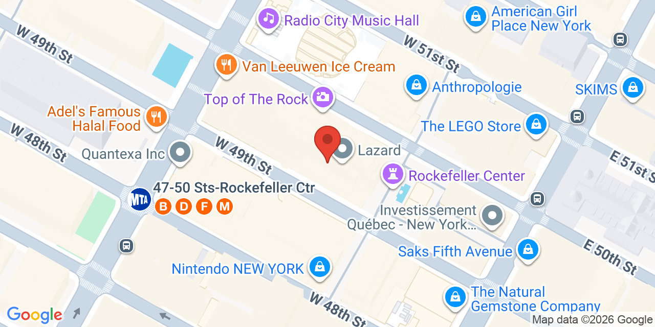 Map showing the location of 30 Rockefeller Plaza, New York, NY 10112