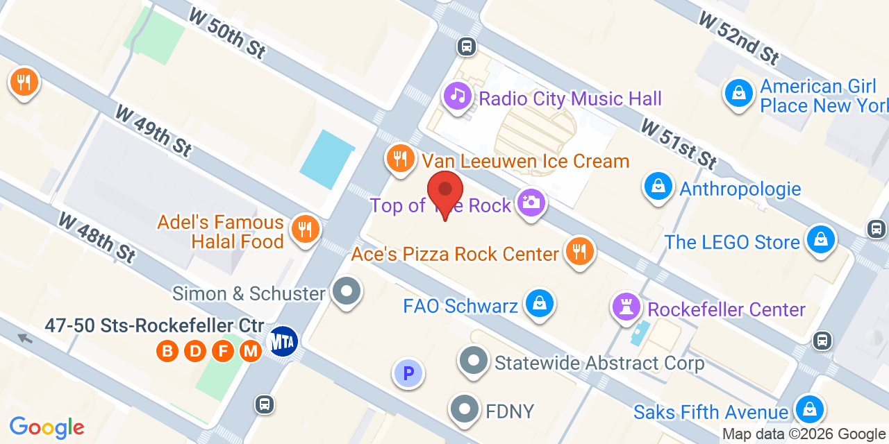 Map showing the location of 30 Rockefeller Plaza, New York, NY
