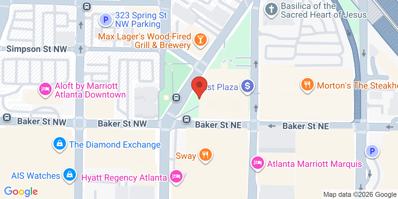 Map showing the location of 303 Peachtree Center Ave NE, Atlanta, GA 30308