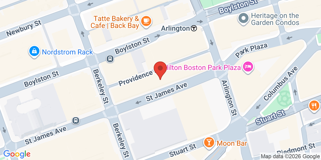Map showing the location of 31 St James Ave, Boston, MA 02116