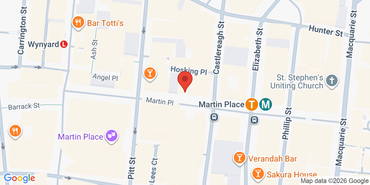 Map showing the location of 32 Martin Place, Sydney NSW, Australia
