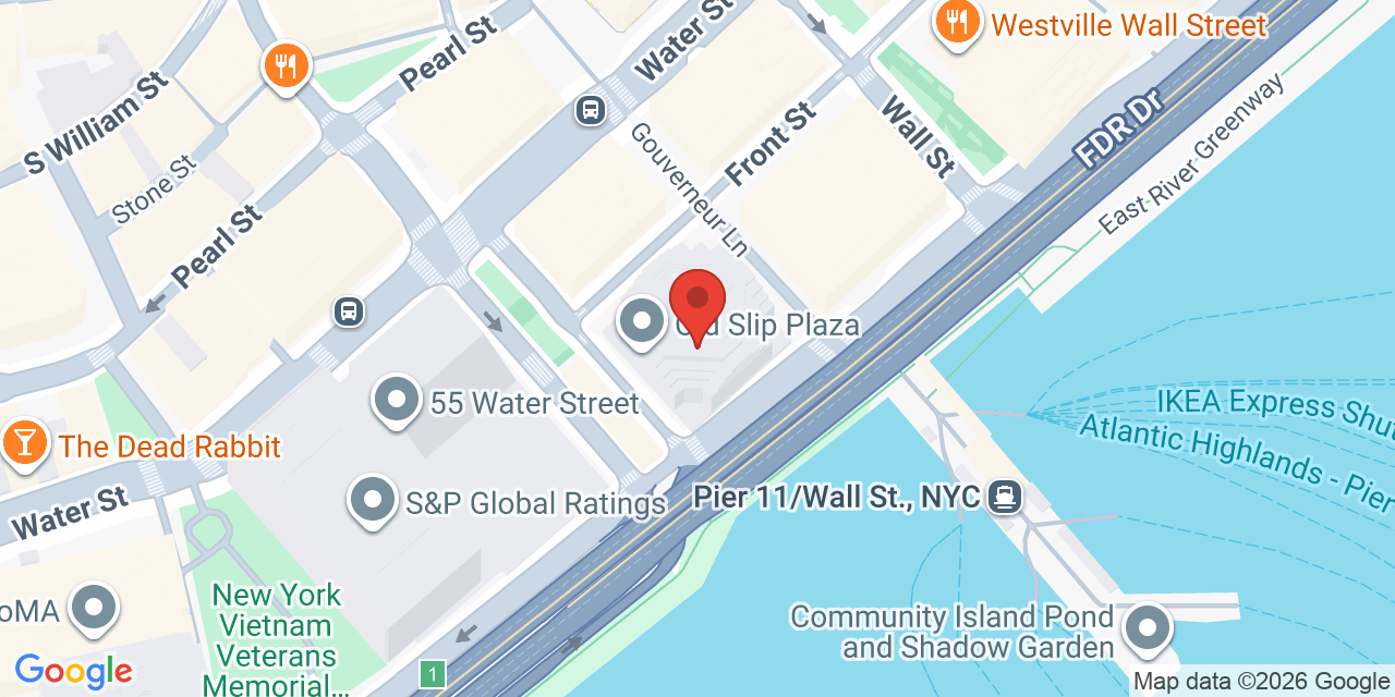 Map showing the location of 32 Old Slip, New York, NY 10005