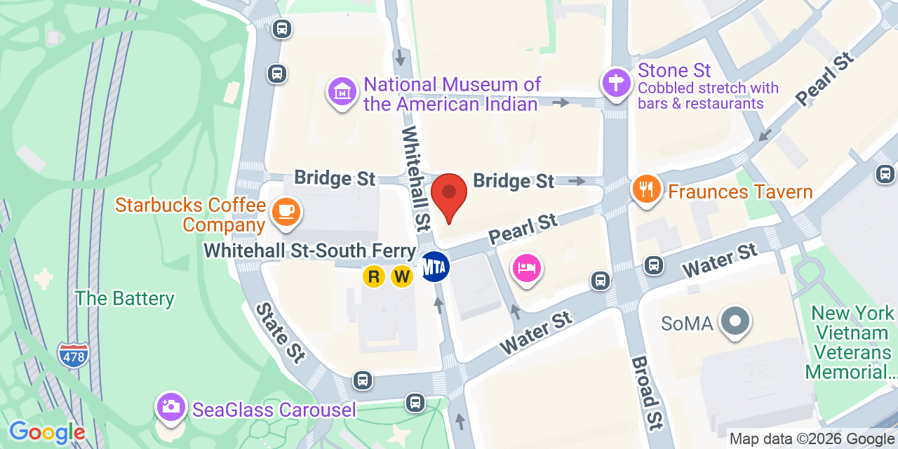 Map showing the location of 33 Whitehall St, New York, NY 10004
