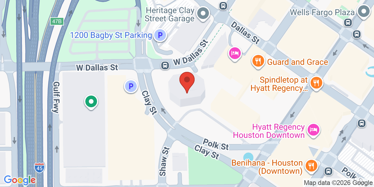 Map showing the location of 333 Clay St, Houston, TX 77002