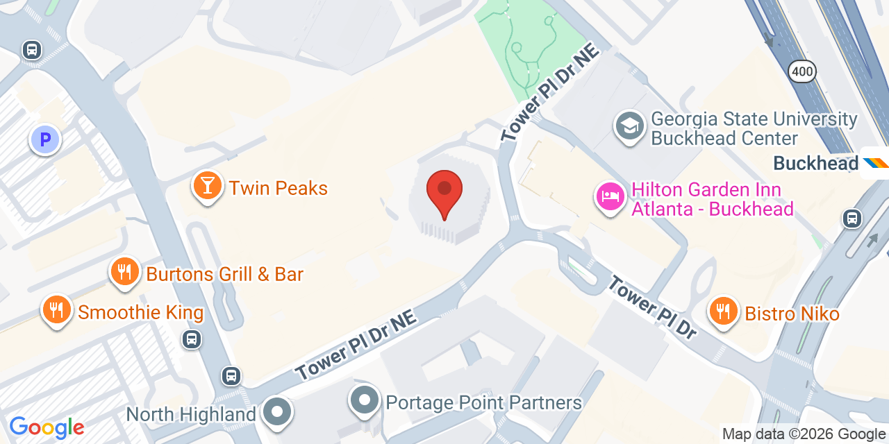 Map showing the location of 3340 Peachtree St NE, Atlanta, GA 30326
