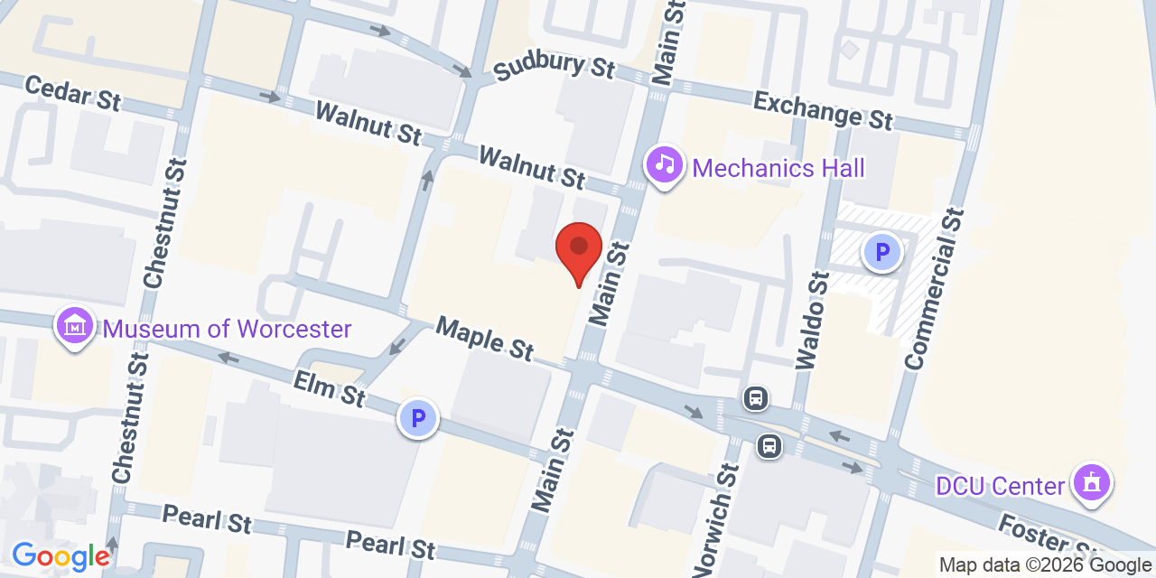 Map showing the location of 340 Main St Ste 600, Worcester, MA 01608