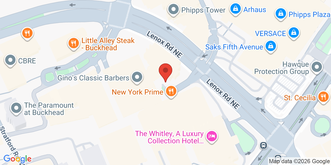 Map showing the location of 3414 Peachtree Road Northeast, Atlanta, GA 30326