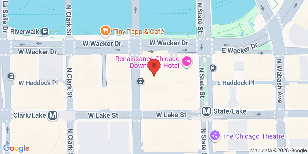 Map showing the location of 35 W Wacker Dr, Chicago, IL 60601