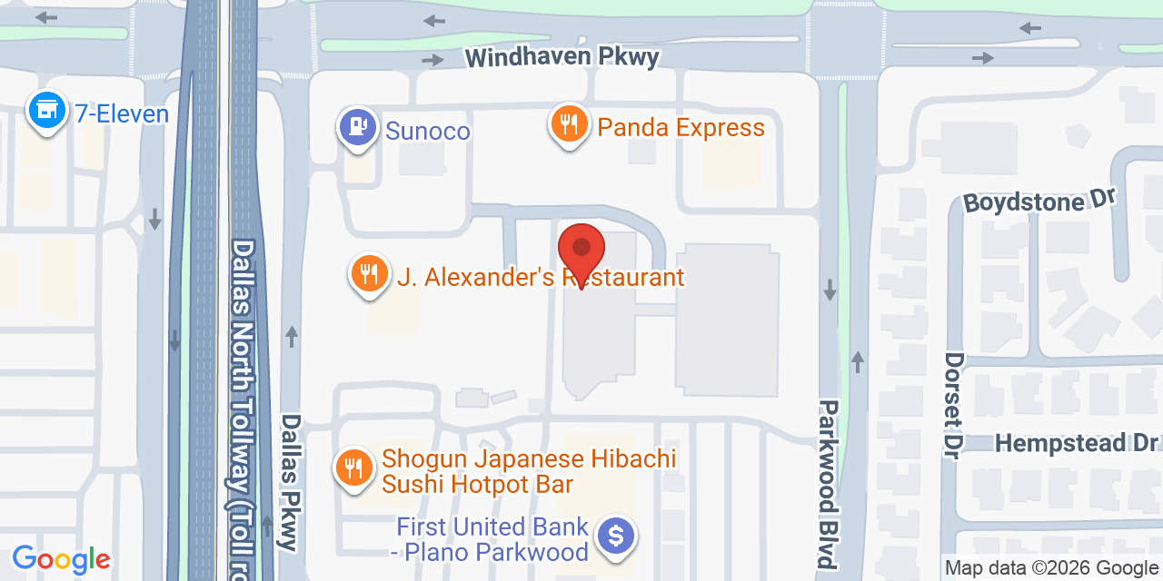Map showing the location of 3960 Dallas Pkwy #400, Plano, TX 75093