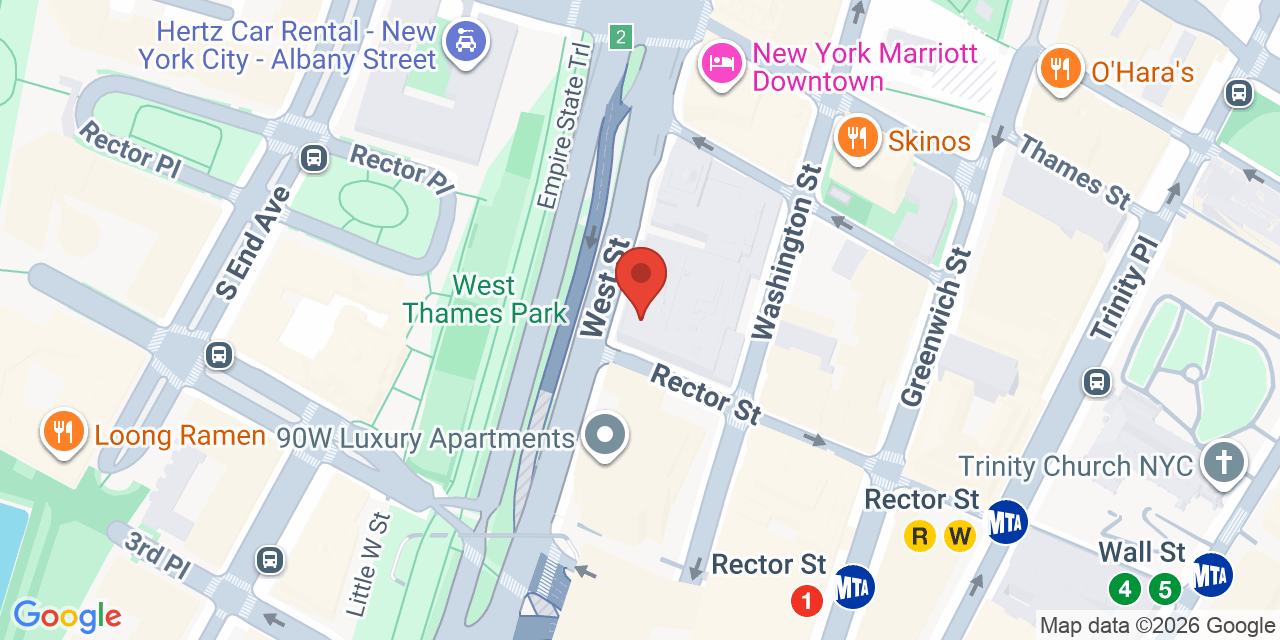 Map showing the location of 40 Rector St, New York, NY 10006