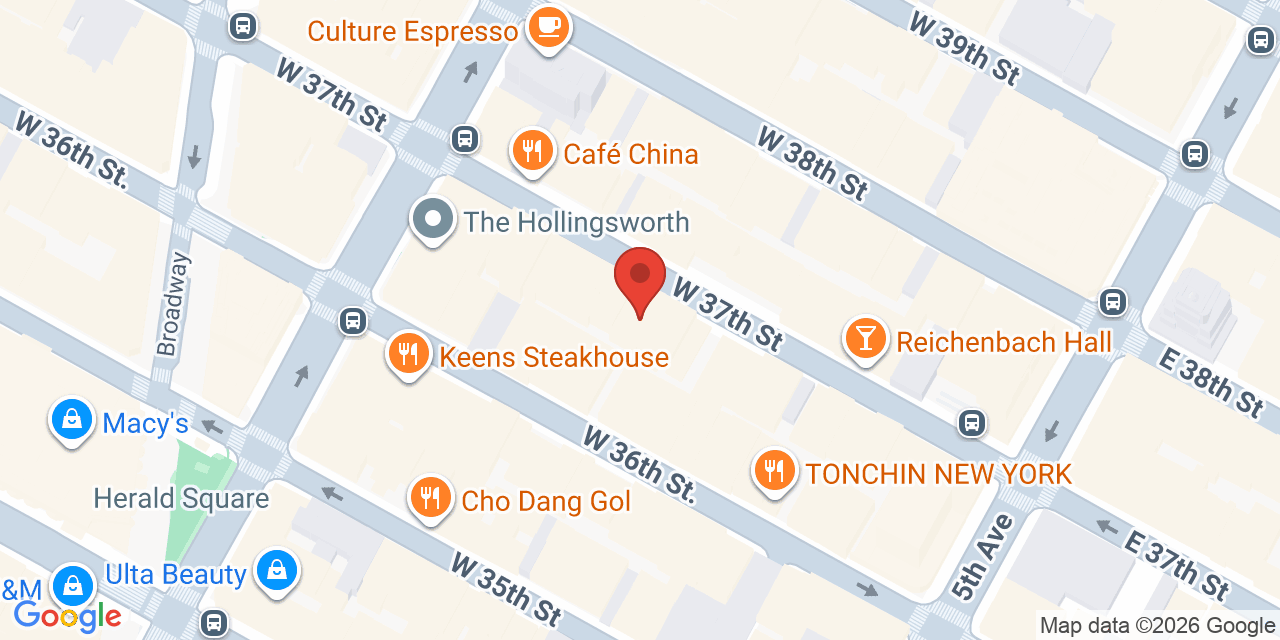 Map showing the location of 40 W 37th St, New York, NY 10018