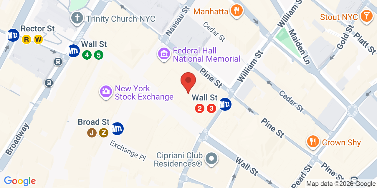 Map showing the location of 40 Wall St, New York, NY 10005