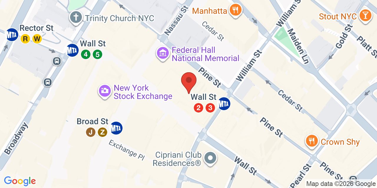 Map showing the location of 40 Wall Street, New York, NY