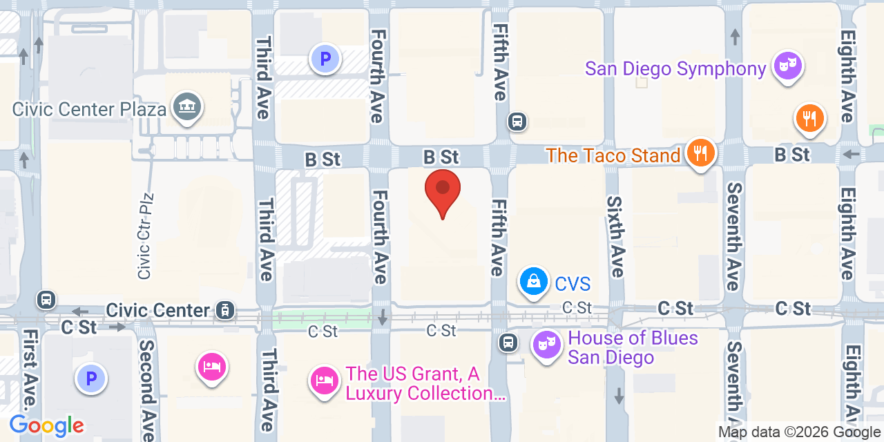 Map showing the location of 401 B St, San Diego, CA 92101