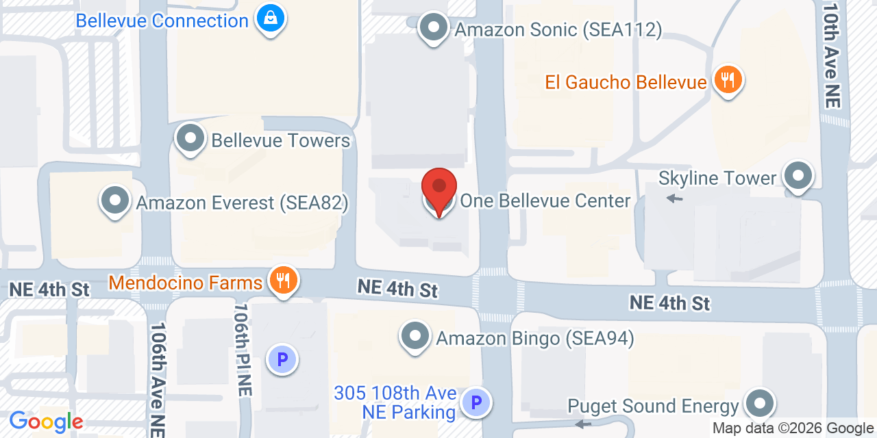 Map showing the location of 411 108th Ave NE, Bellevue, WA 98004