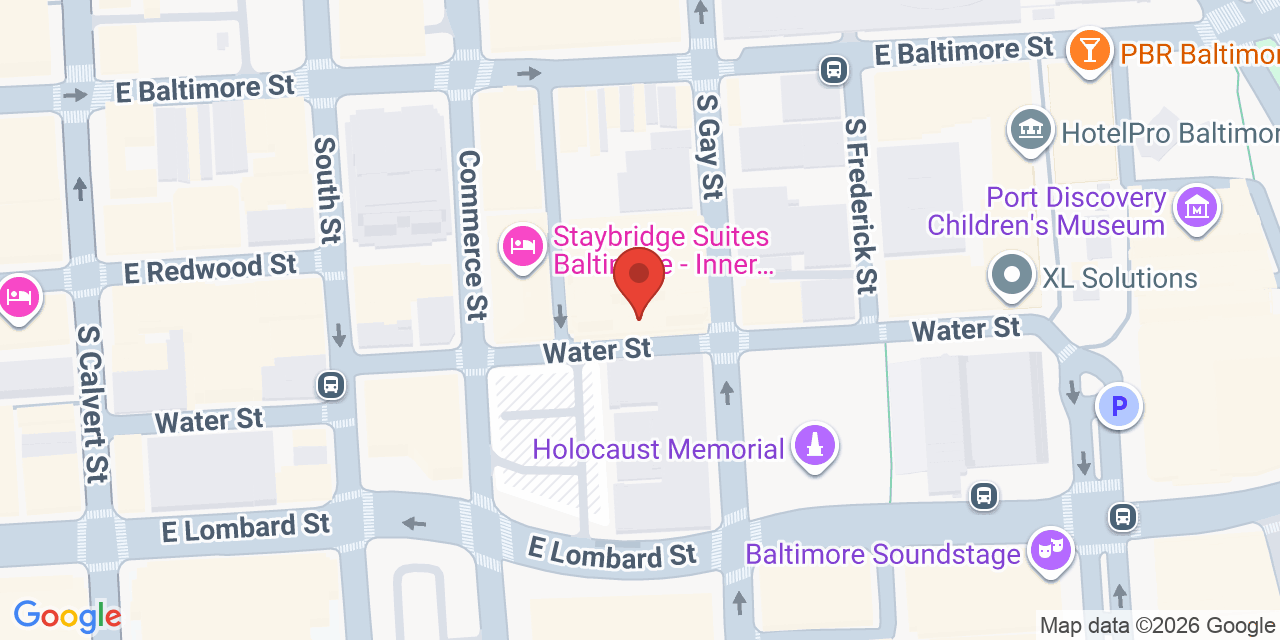 Map showing the location of 414 Water St, Baltimore, MD 21202