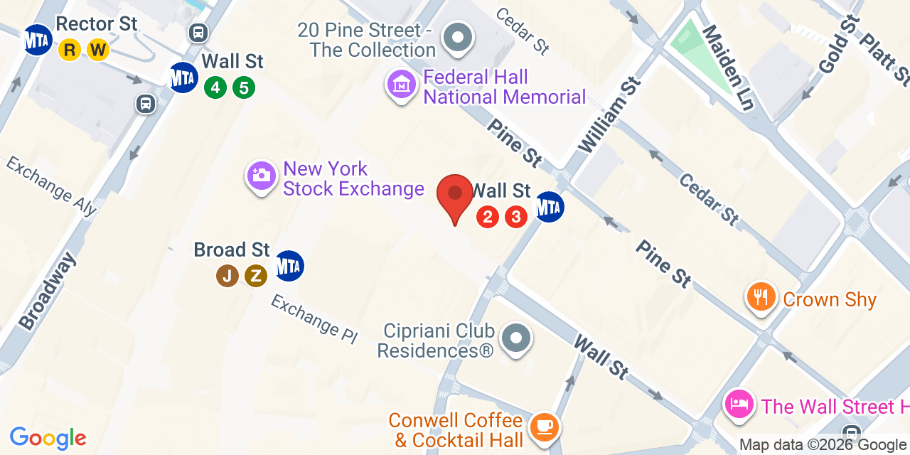 Map showing the location of 44 Wall St, New York, NY 10005