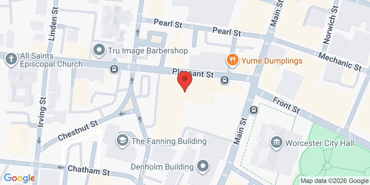 Map showing the location of 446 Main St, Worcester, MA 01608