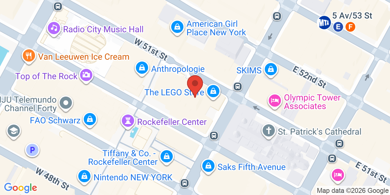 Map showing the location of 45 Rockefeller Plaza, New York, NY 10111