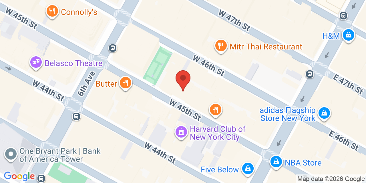 Map showing the location of 45 W 45th St, New York, NY 10036