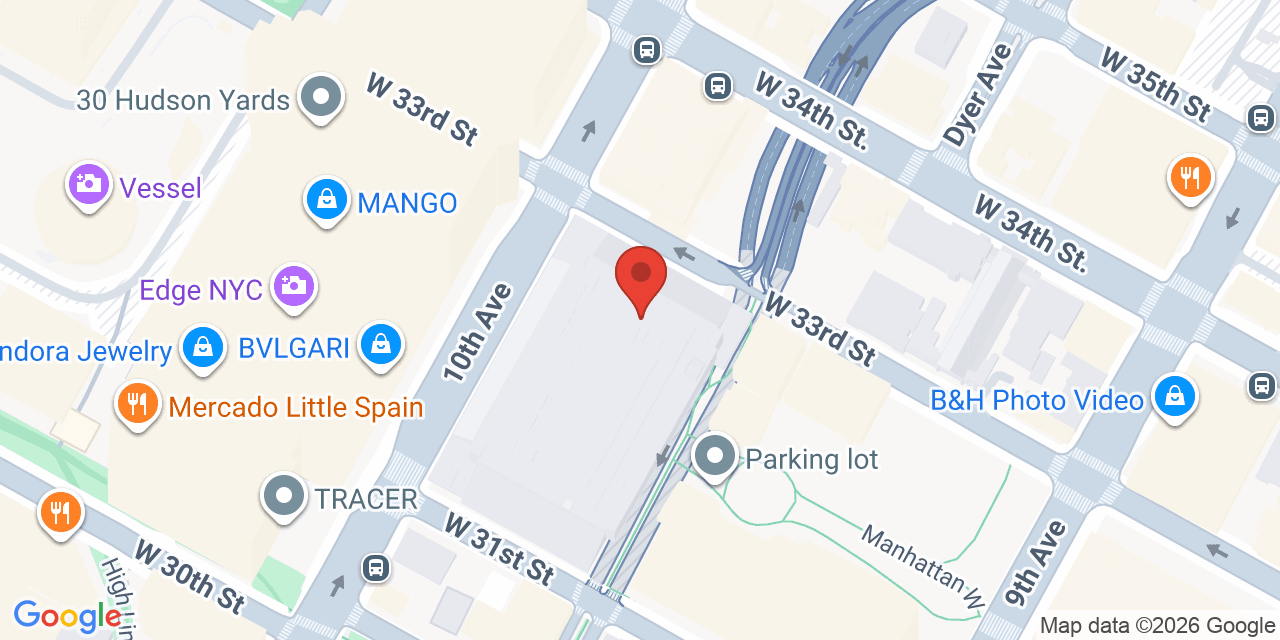Map showing the location of 450 W 33rd St, New York, NY 10001