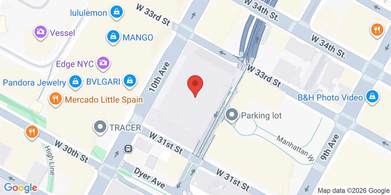 Map showing the location of 450 West 33rd Street, New York, NY 10001