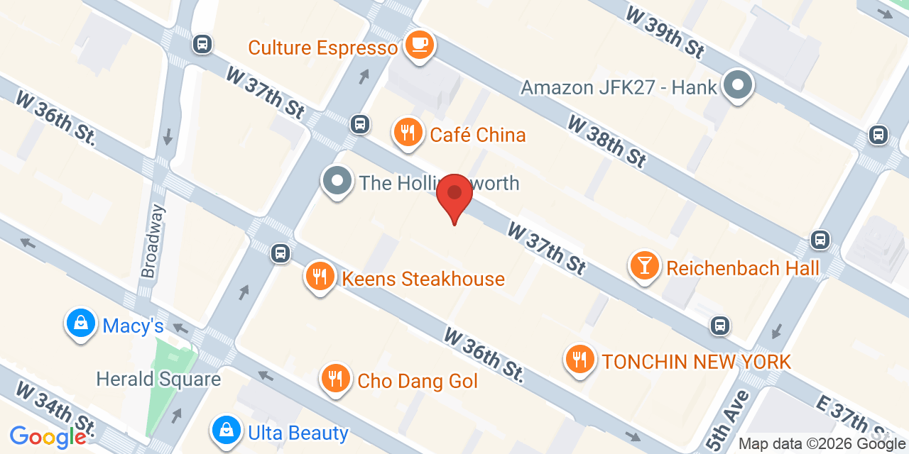 Map showing the location of 48 W 37th St, New York, NY 10018