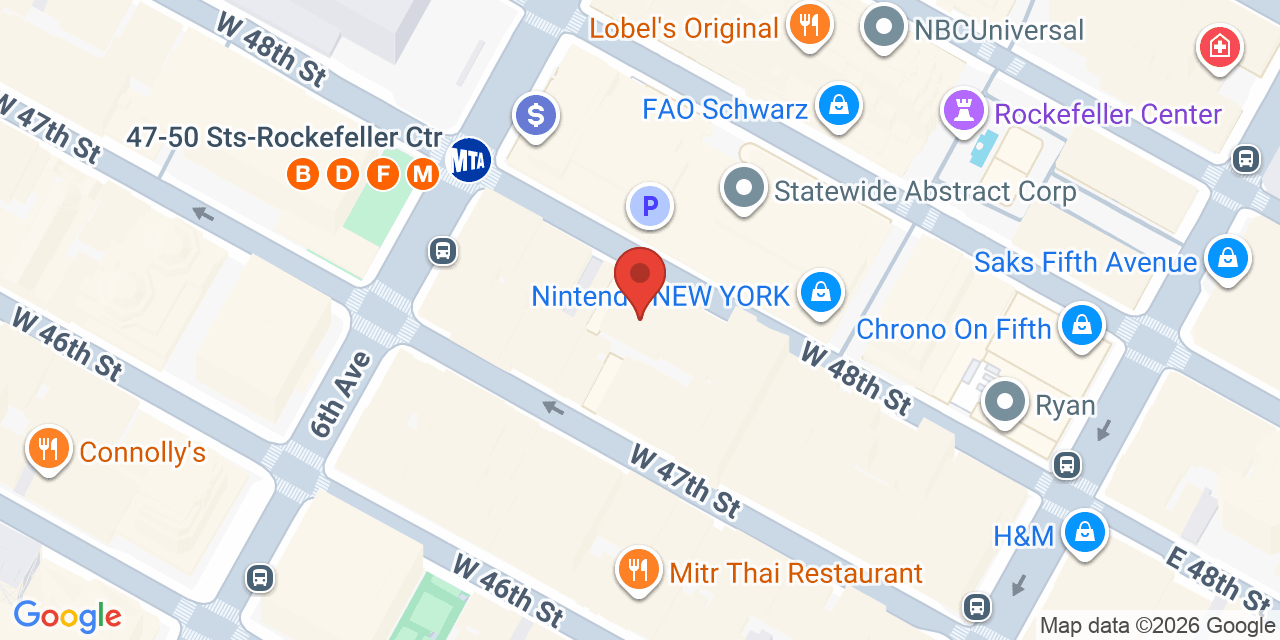 Map showing the location of 48 W 48th St, New York, NY 10036
