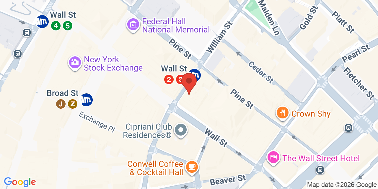 Map showing the location of 48 Wall St, New York, NY 10005