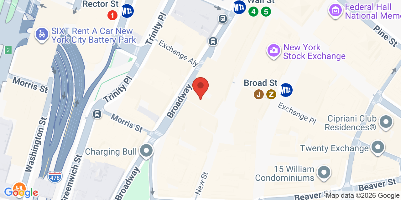 Map showing the location of 50 Broadway, New York, NY 10004