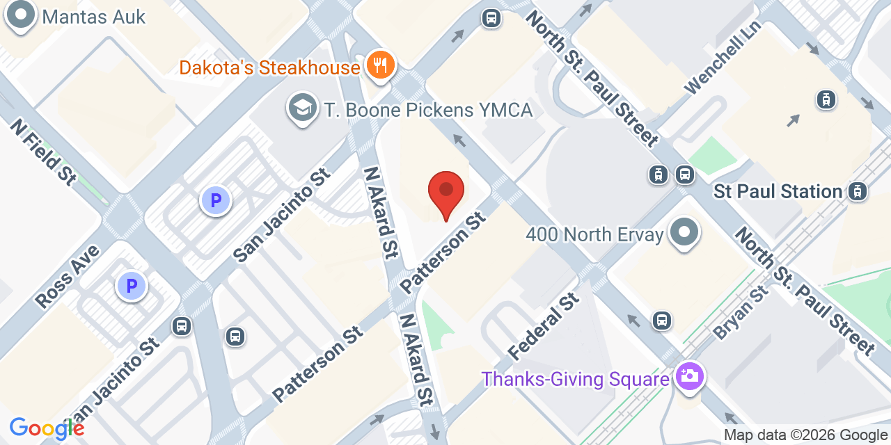Map showing the location of 500 N Akard St, Dallas, TX 75201
