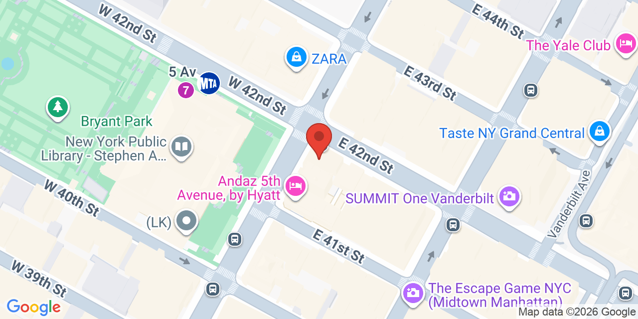 Map showing the location of 501 5th Ave, New York, NY 10017