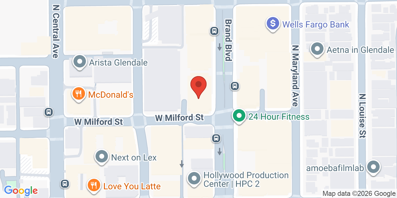 Map showing the location of 505 N Brand Blvd suite 500, Glendale, CA 91203