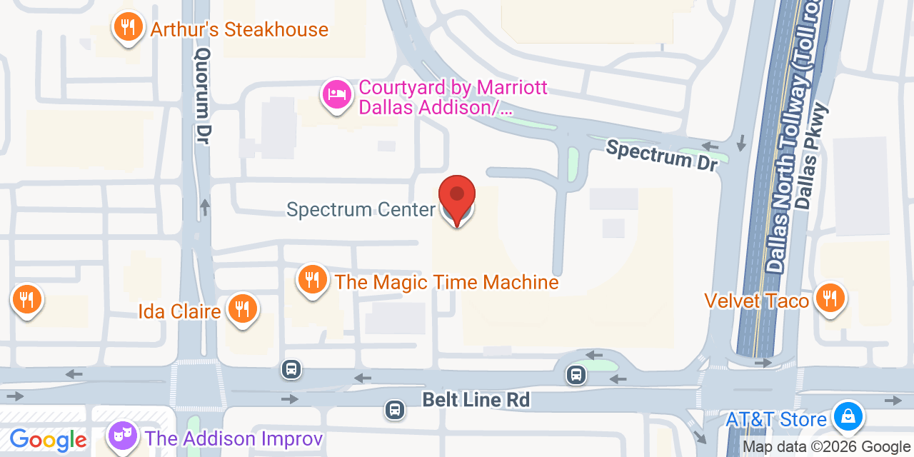 Map showing the location of 5080 Spectrum Dr, Addison, TX 75001