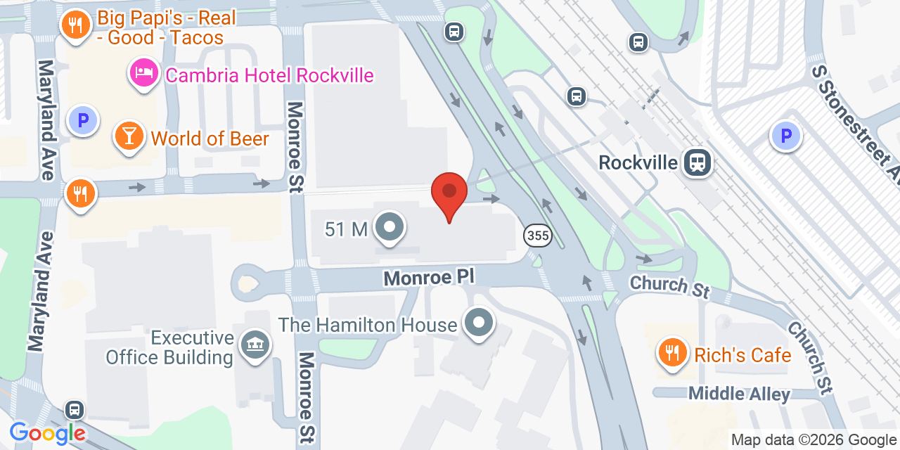 Map showing the location of 51 Monroe St, Rockville, MD 20850