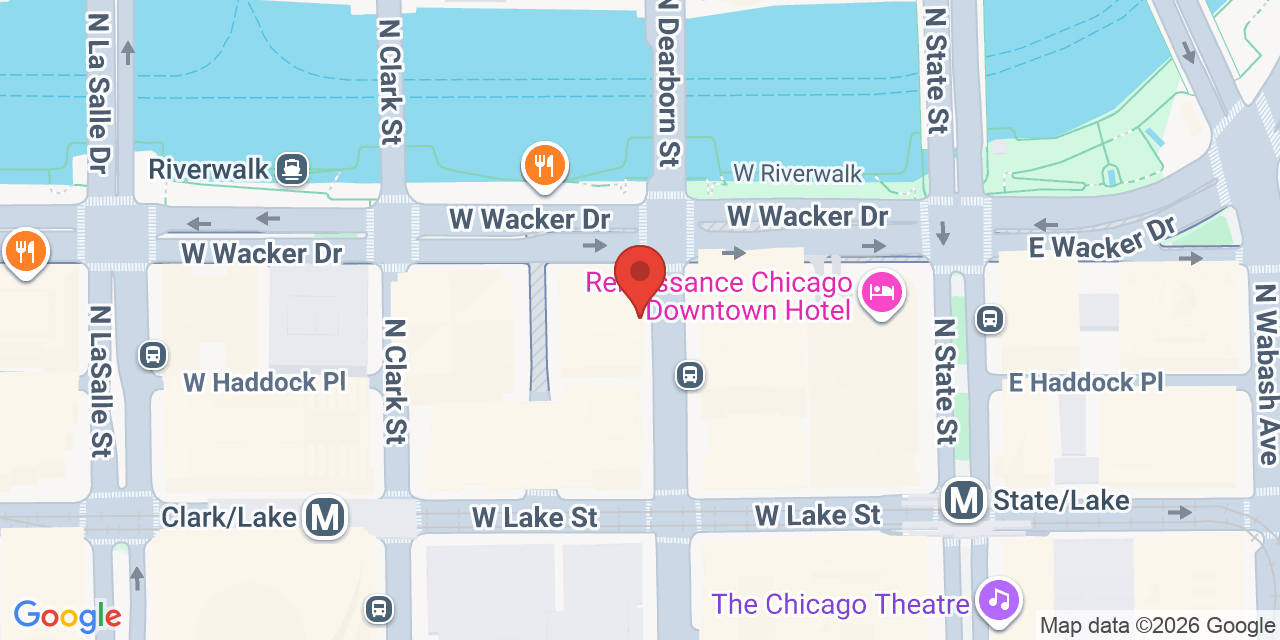 Map showing the location of 55 W Wacker Dr, Chicago, IL 60601
