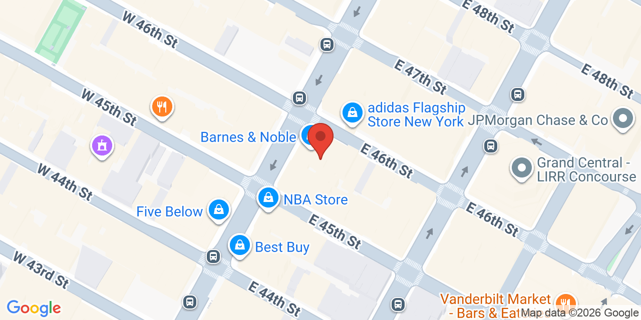 Map showing the location of 555 5th Ave, New York, NY 10017