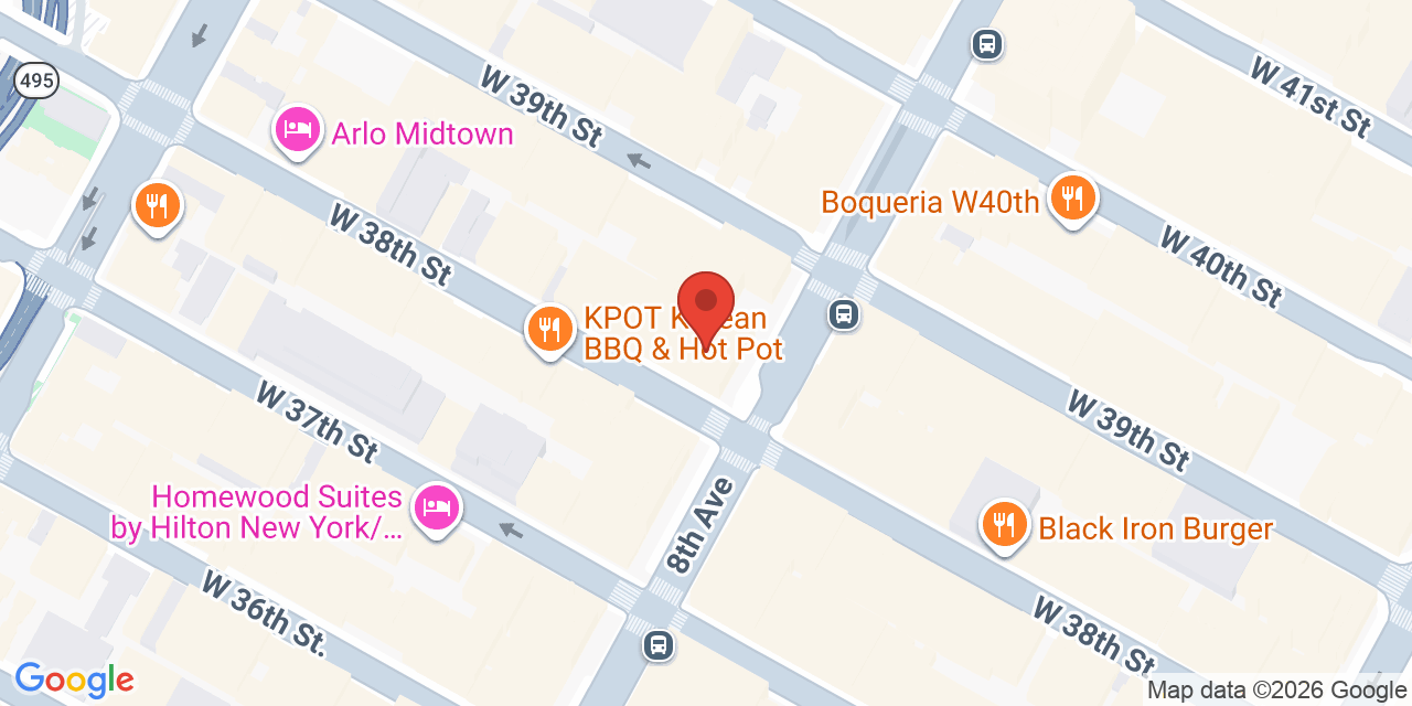 Map showing the location of 575 8th Ave, New York, NY 10018